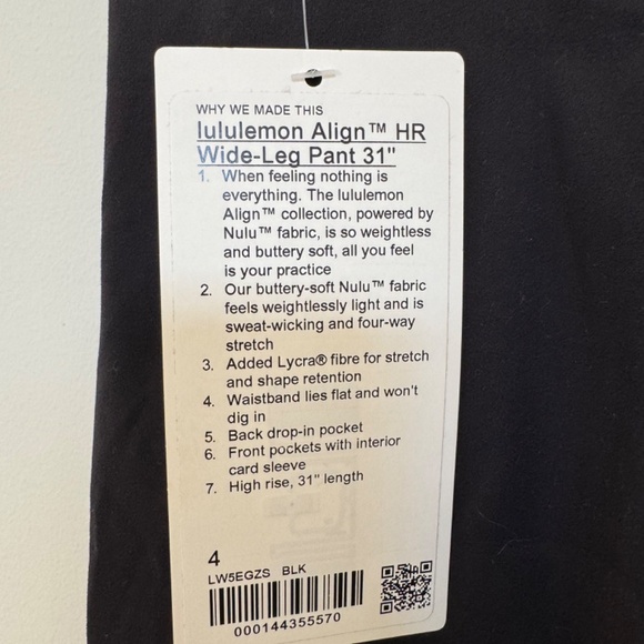 Lululemon Align Wide-Leg - Black - Sz 4 - NWT - Discontinued 2022 Align Fabric - Picture 3 of 4